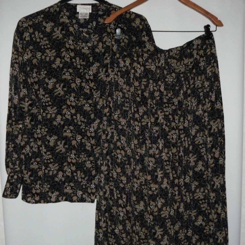 CHRISTIAN DIOR SEPARATES Floral Top 12 Skirt 14
